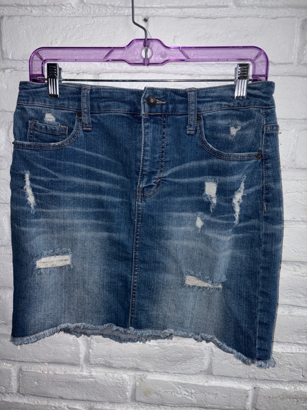 Mossimo Supply Co. Distressed Blue Denim Mini Skirt